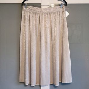 WhoWhatWear Champagne Gold Accordion Pleat Midi Skirt sz 12